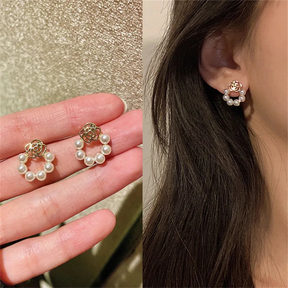 Korean Pearl Earrings – Crystal Rhinestone Luxury Design