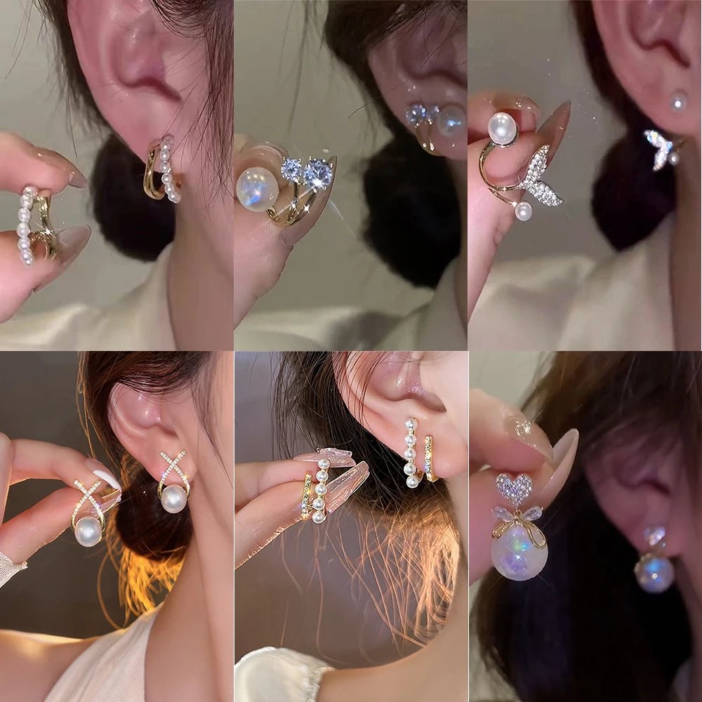 Korean Pearl Earrings – Crystal Rhinestone Luxury Design