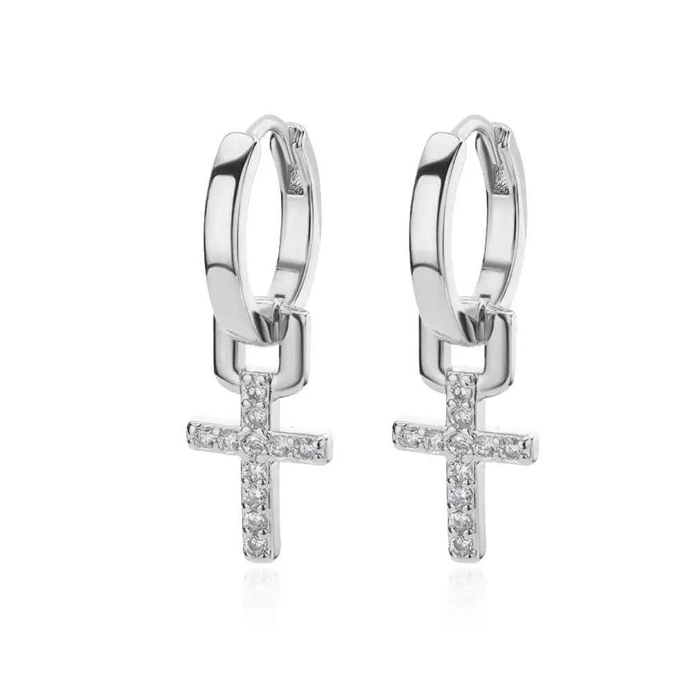 Gold Cross Earrings – Elegant Zircon Drop Design Gold Cross Earrings – Elegant Zircon Drop Design