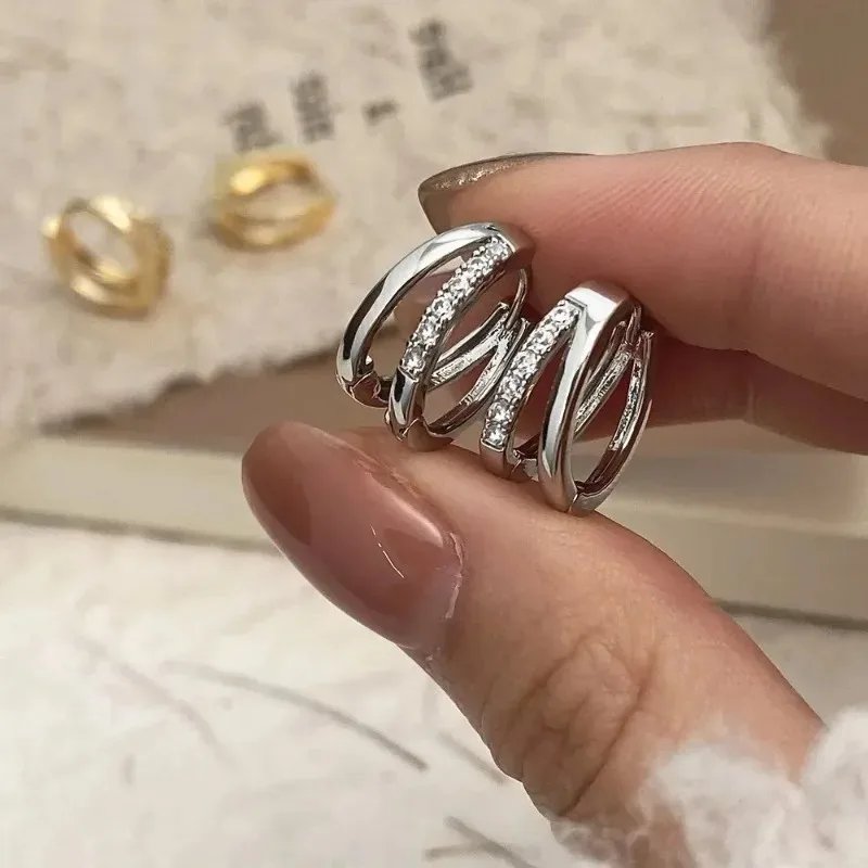 Double Hoop Gold Zircon Earrings – Elegant Modern Luxury