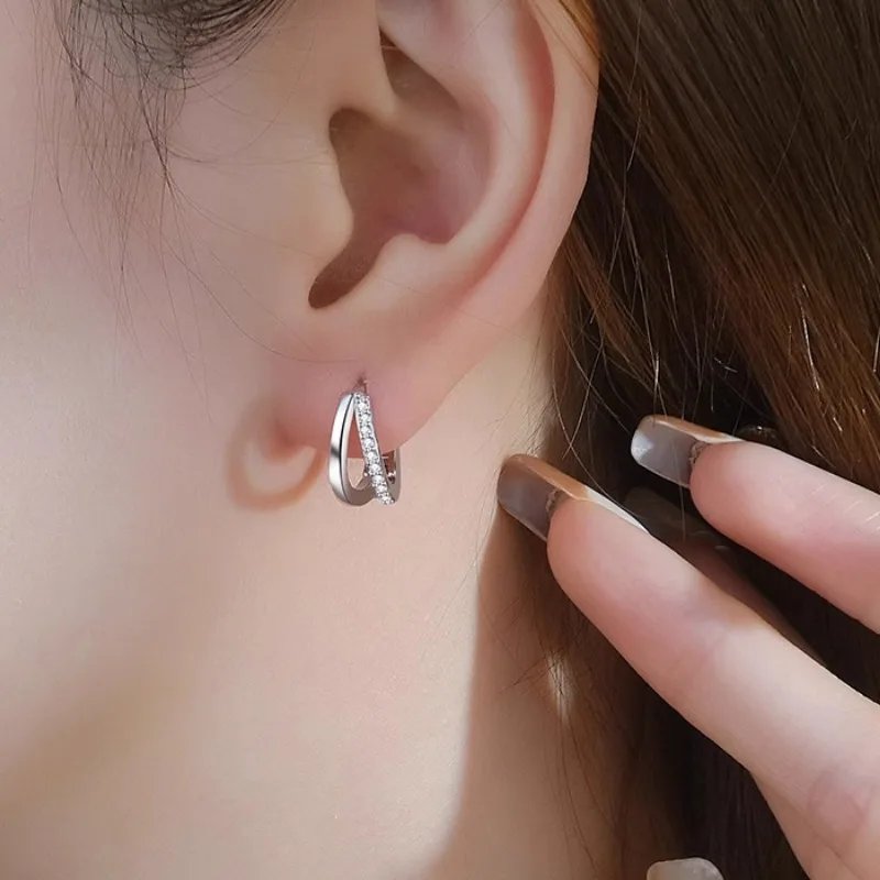 Double Hoop Gold Zircon Earrings – Elegant Modern Luxury