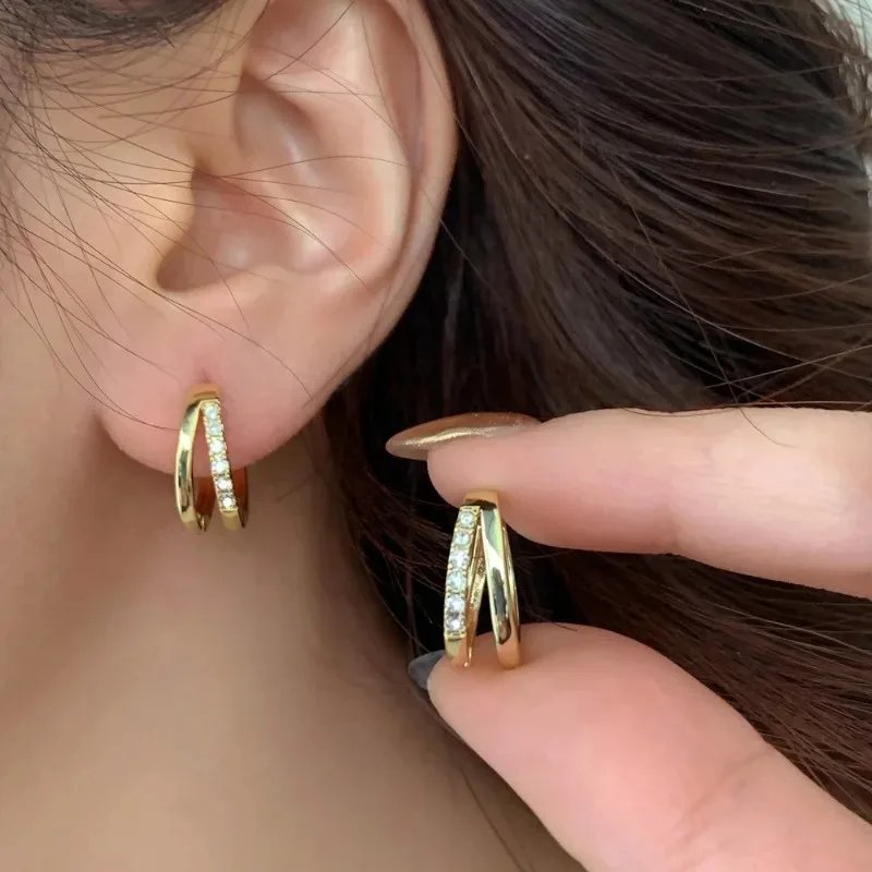 Double Hoop Gold Zircon Earrings – Elegant Modern Luxury