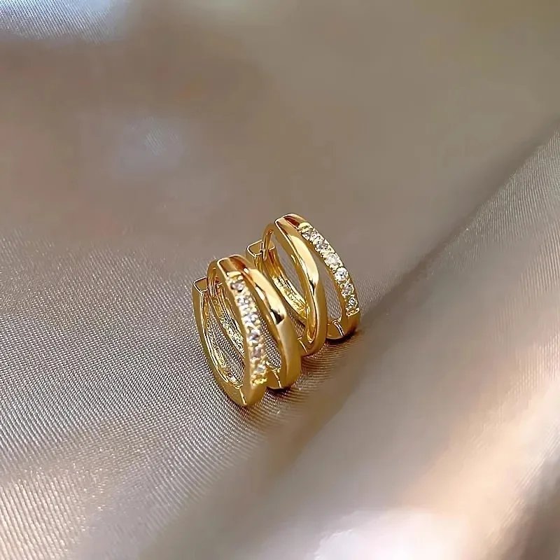 Double Hoop Gold Zircon Earrings – Elegant Modern Luxury