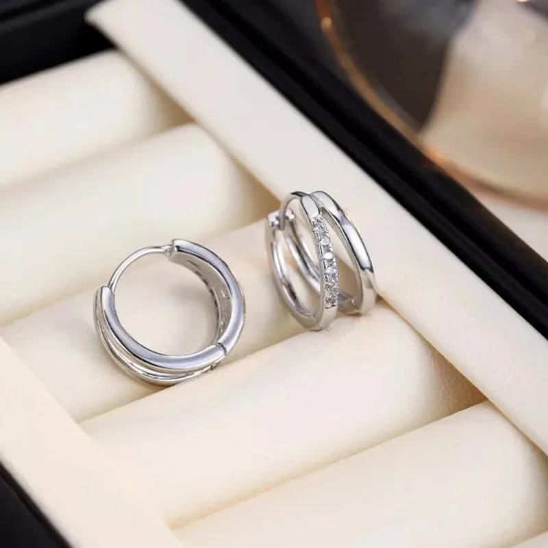 Double Hoop Gold Zircon Earrings – Elegant Modern Luxury