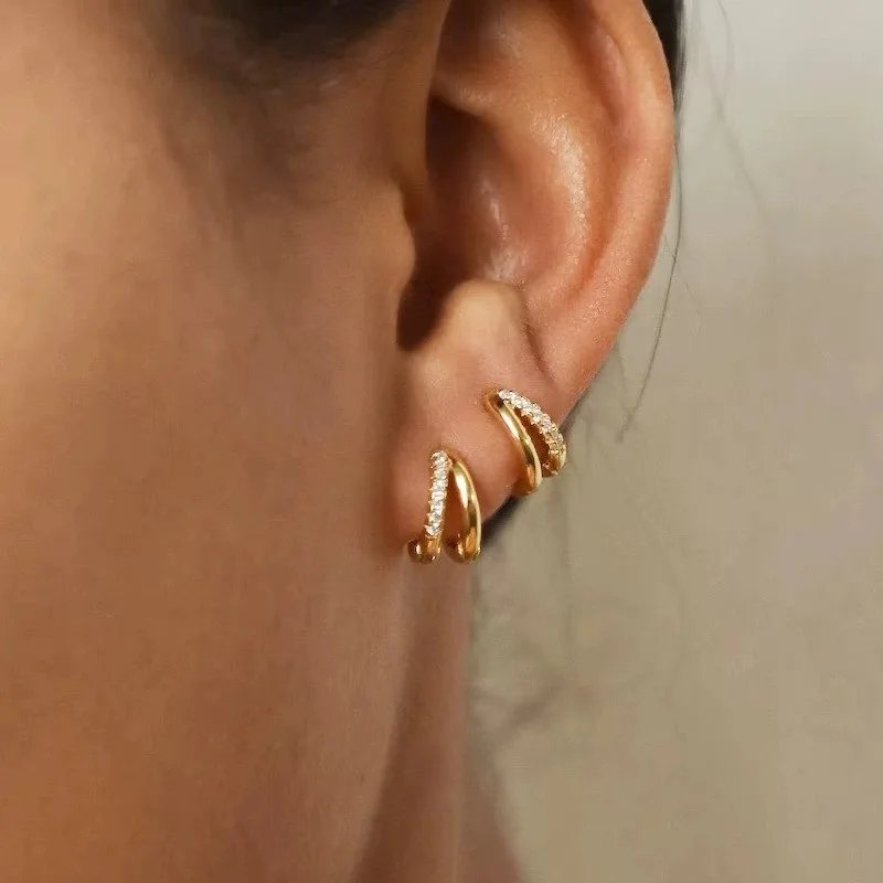 Double Hoop Gold Zircon Earrings – Elegant Modern Luxury