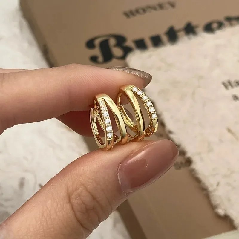 Double Hoop Gold Zircon Earrings – Elegant Modern Luxury