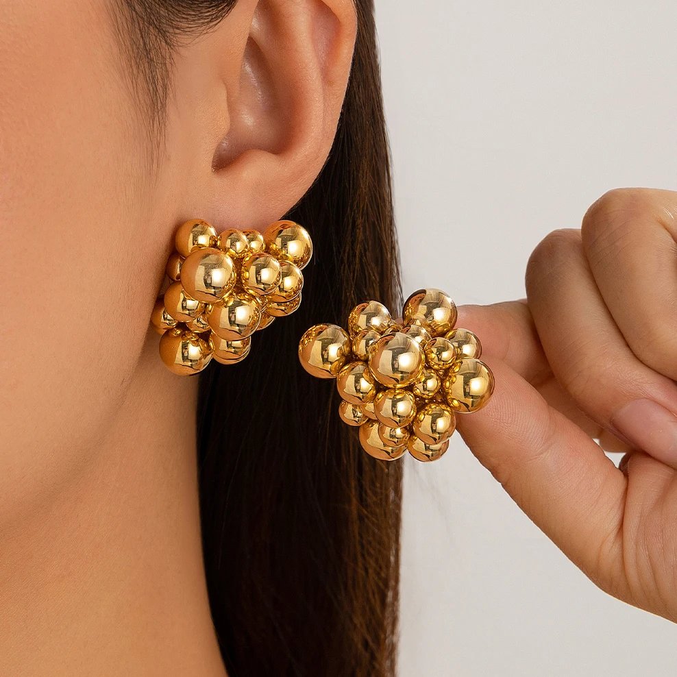 Clustered Gold Bead Earrings – Bold Modern Elegance
