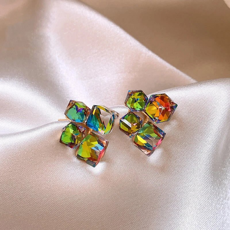 SEO Title (≤60 characters): Geometric Crystal Square Earrings – Colorful Luxury Glow