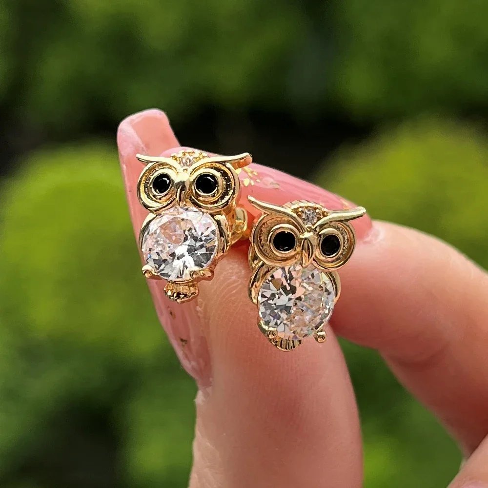 Gold Owl Stud Earrings – Elegant CZ Luxury Design