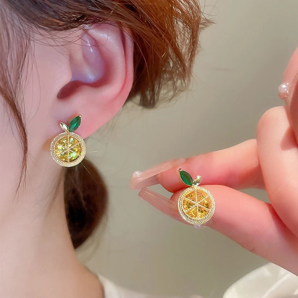 Fruit Lemon Crystal Earrings – Fresh Summer Glow