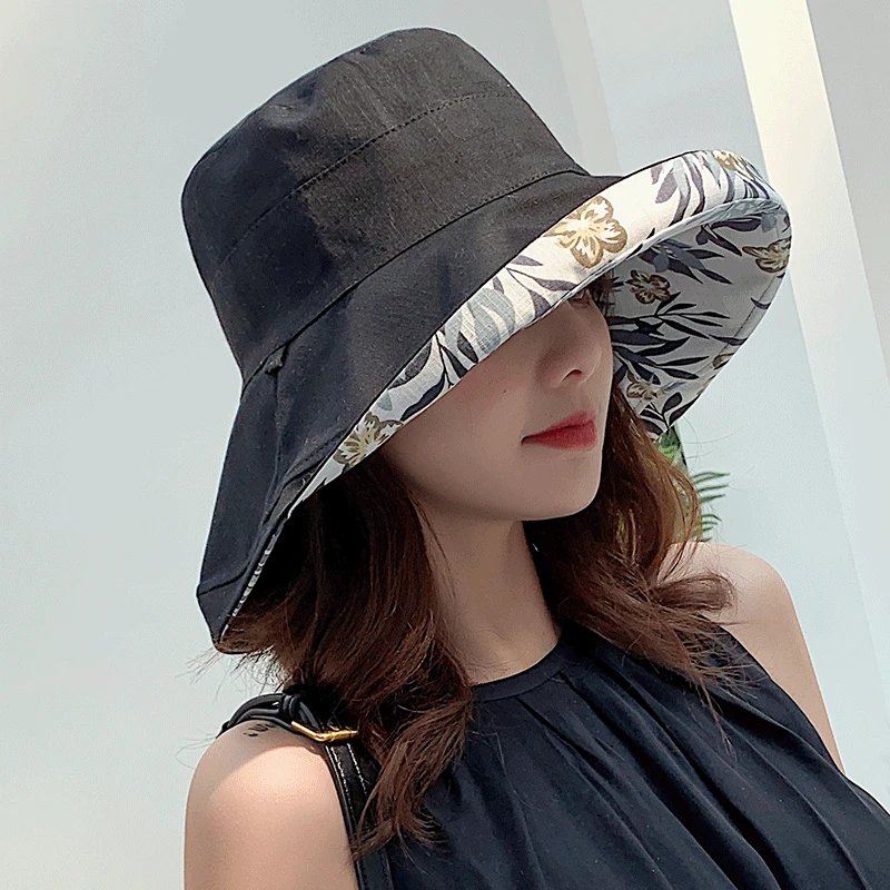 Women Reversible Bucket Hat Big Brim Sun Hat