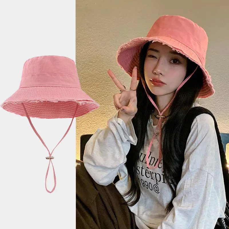 Women Pink Bucket Hat Wide Brim Sun Cap