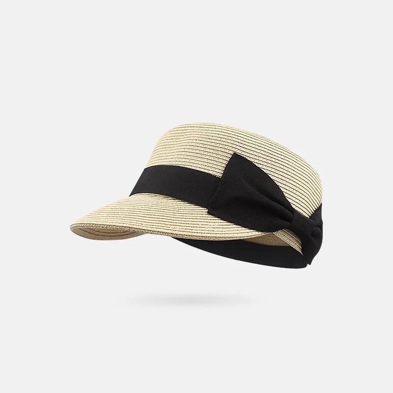 Women Straw Duckbill Hat with Bow Summer Style