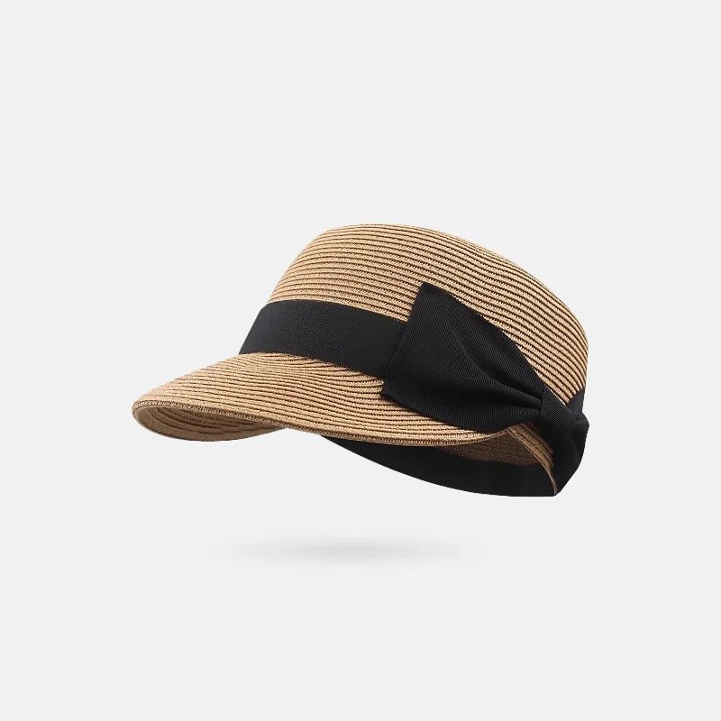 Women Straw Duckbill Hat with Bow Summer Style