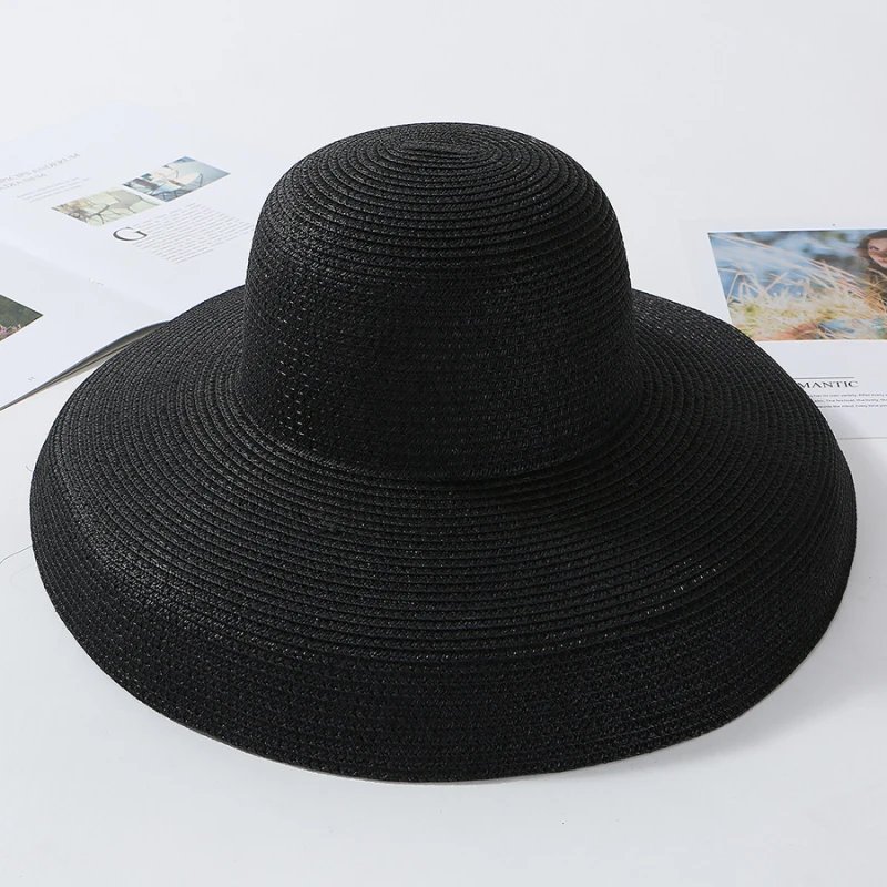 Ladies Black Floppy Straw Beach Hat