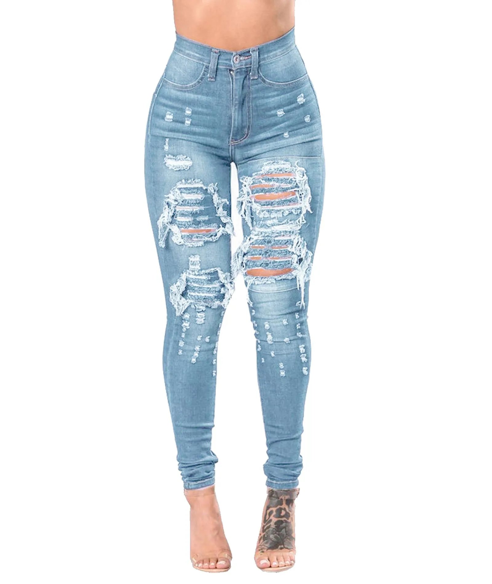 High Waist Ripped Skinny Jeans for Women Stretch Denim