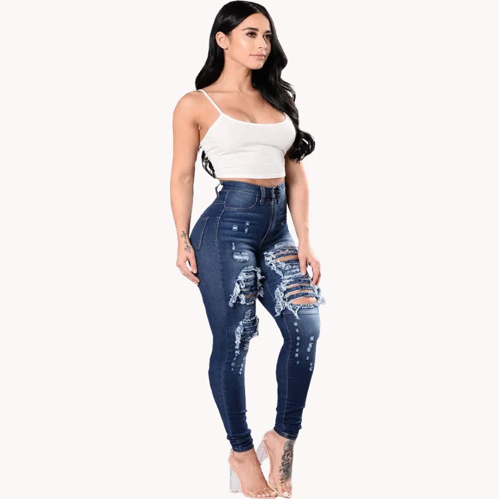High Waist Ripped Skinny Jeans for Women Stretch Denim