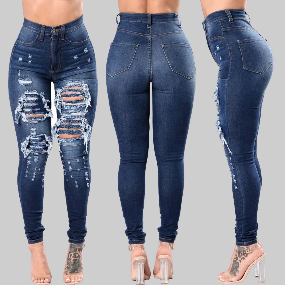 High Waist Ripped Skinny Jeans for Women Stretch Denim