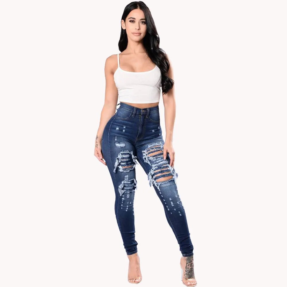 High Waist Ripped Skinny Jeans for Women Stretch Denim