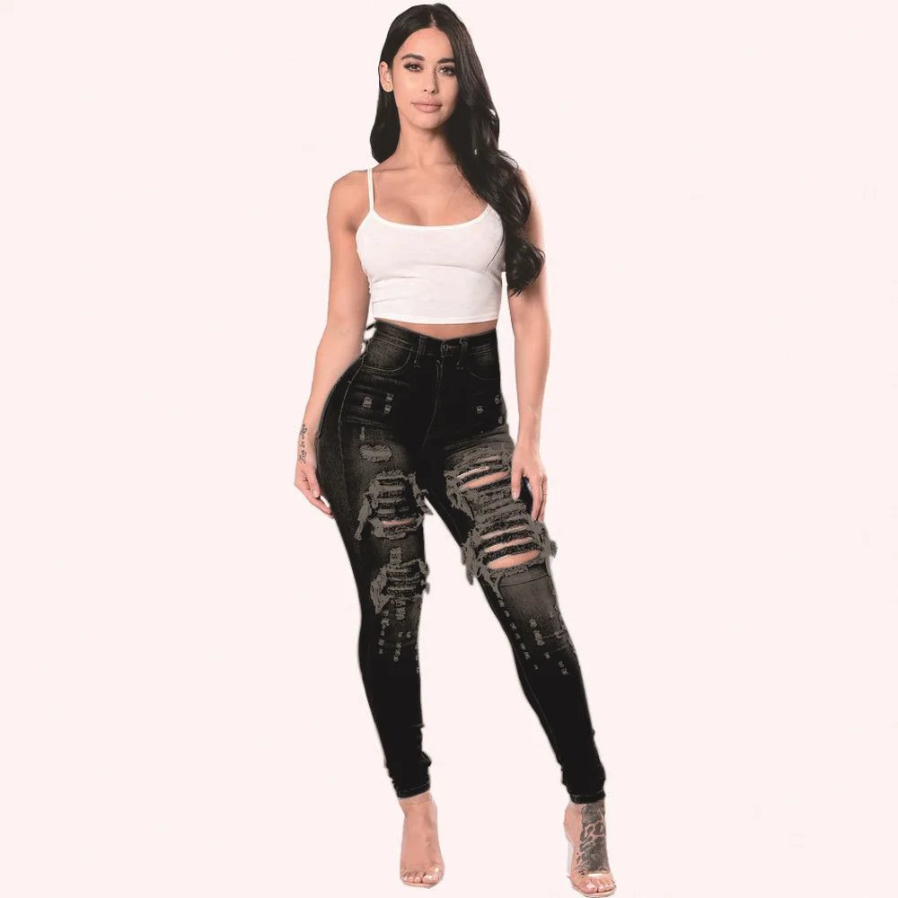 High Waist Ripped Skinny Jeans for Women Stretch Denim