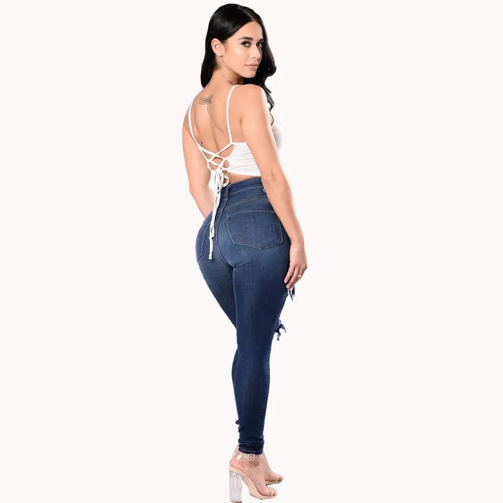 High Waist Ripped Skinny Jeans for Women Stretch Denim