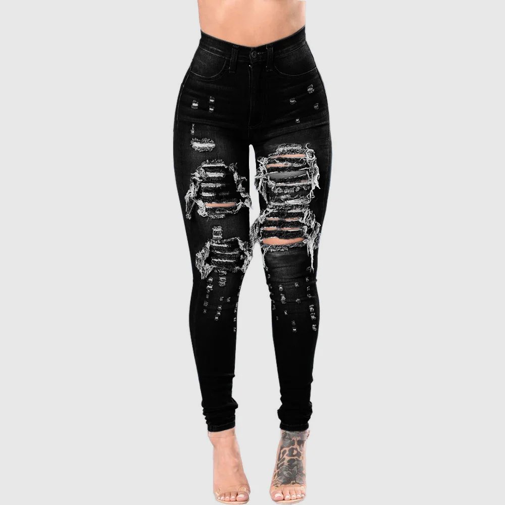 High Waist Ripped Skinny Jeans for Women Stretch Denim