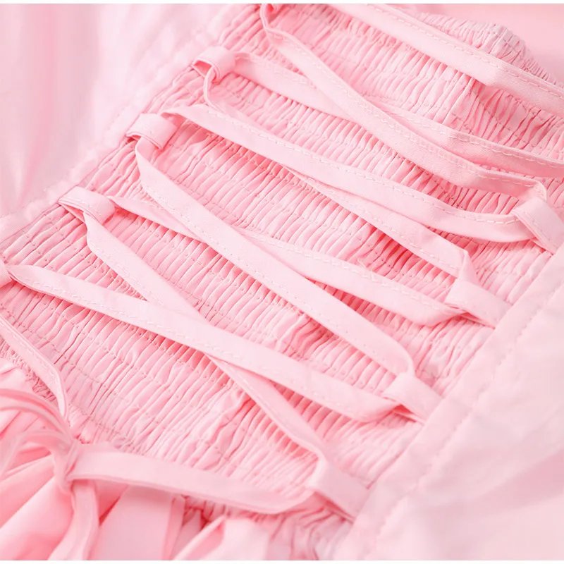 Pink Corset Puffball Mini Dress for Women – Satin Party Look