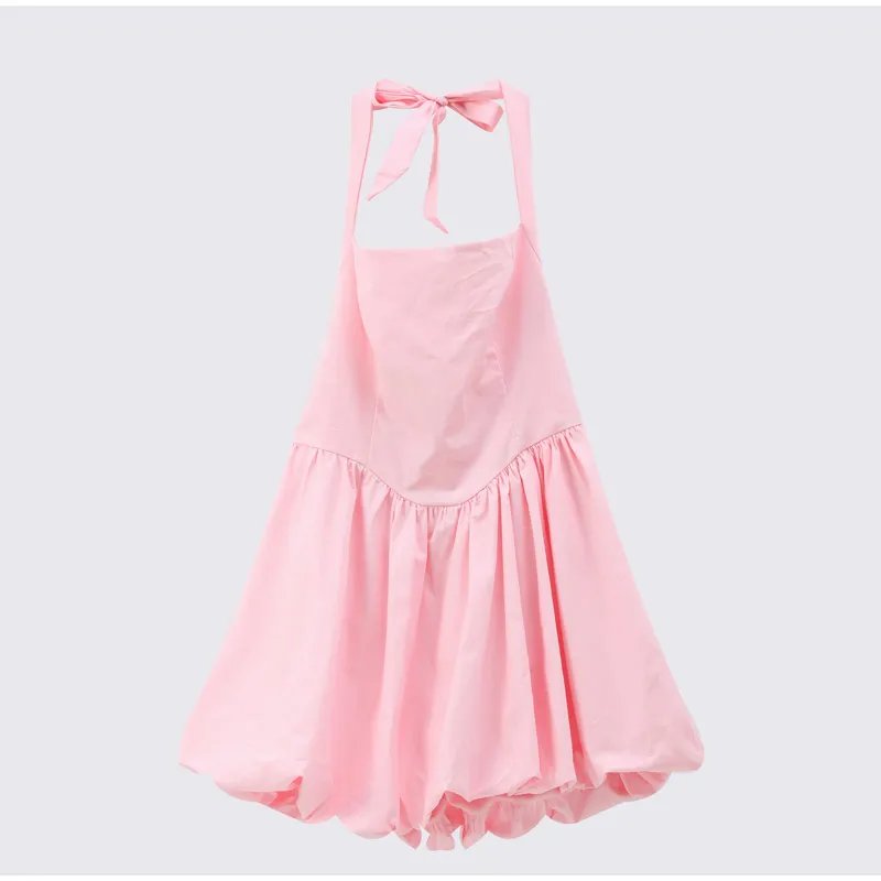 Pink Corset Puffball Mini Dress for Women – Satin Party Look