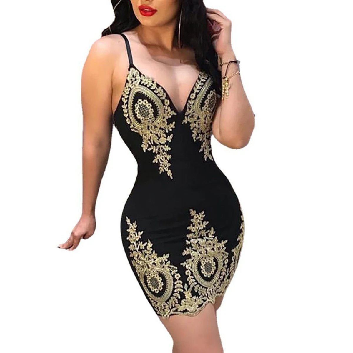 Embroidered Slim-Fit Halter Mini Dress