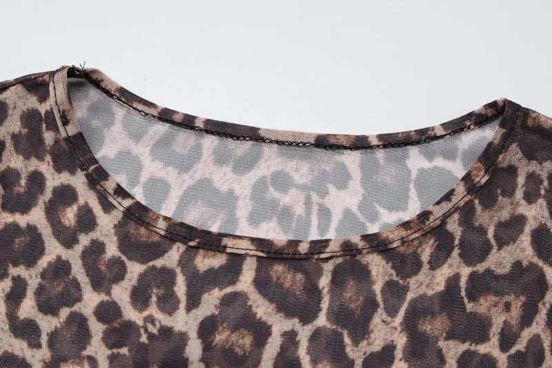 Leopard Print Mesh See-Through Slim Maxi Dress