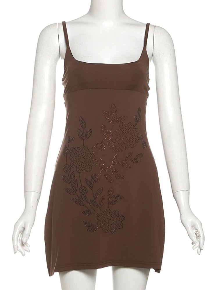 Diamond Sticker Low-Neck Backless Mini Bodycon Dress