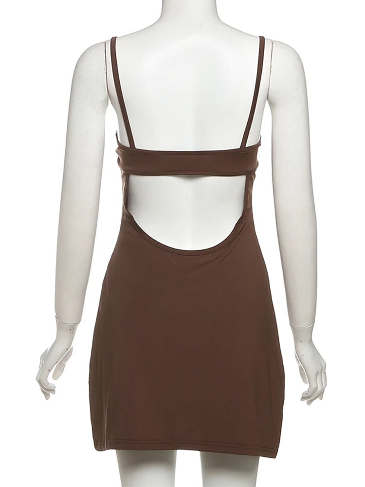 Diamond Sticker Low-Neck Backless Mini Bodycon Dress