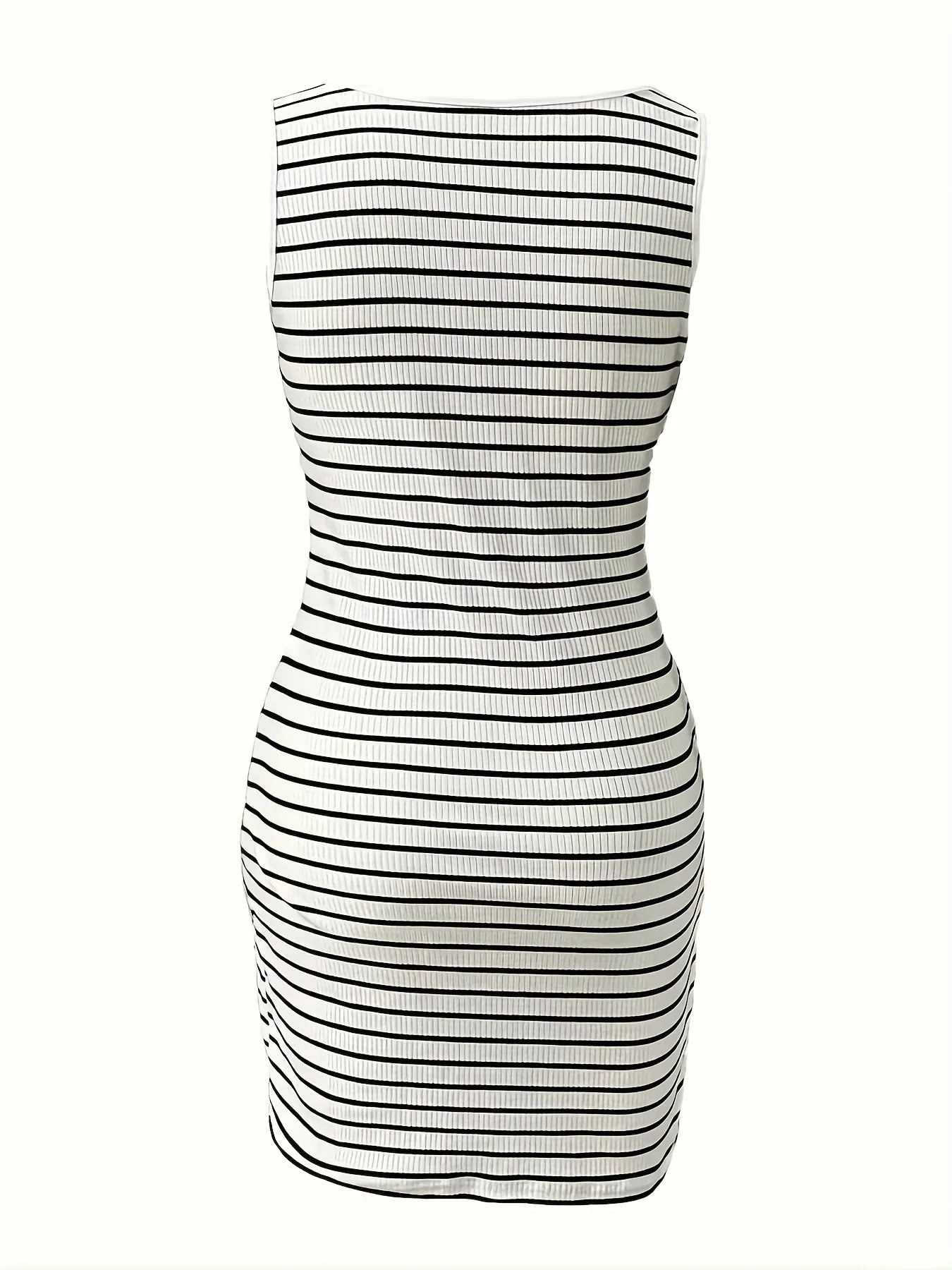 Striped Zipper Knitted Slim Fit Mini Dress Casual