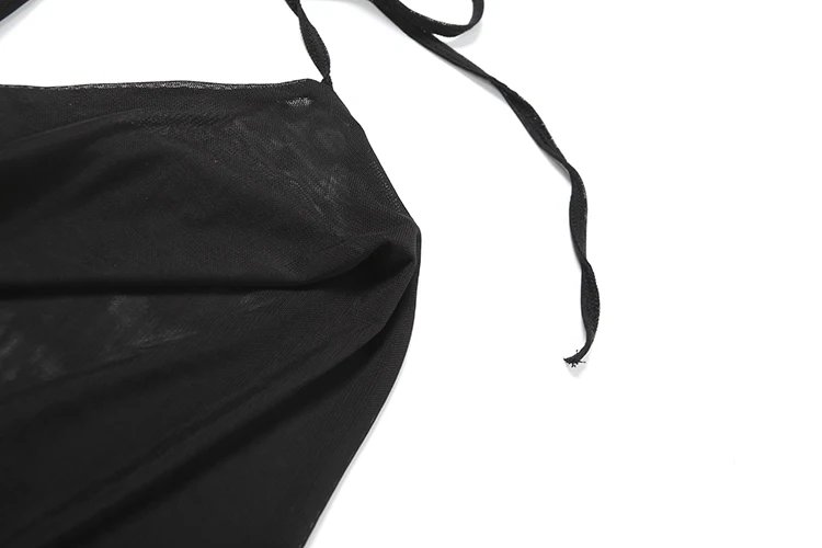 Halter Backless Mesh Pleated Mini Skirt 2 Piece Set