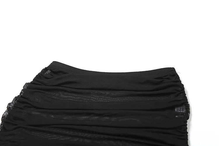 Halter Backless Mesh Pleated Mini Skirt 2 Piece Set