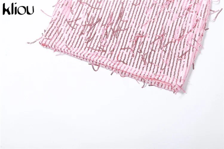 Shiny Tassel Halter Backless Mini Party Clubwear Dress