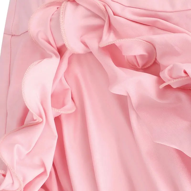 Pink Long Sleeve Ruffle Mini Dress Party Knitted