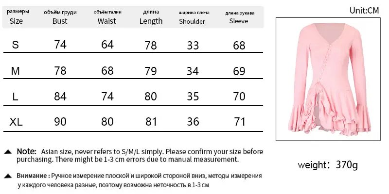 Pink Long Sleeve Ruffle Mini Dress Party Knitted