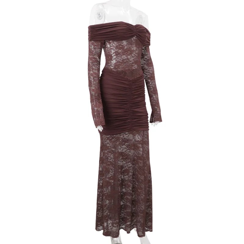 Off Shoulder Lace Maxi Evening Dress