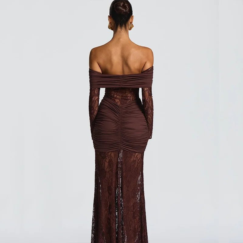 Off Shoulder Lace Maxi Evening Dress