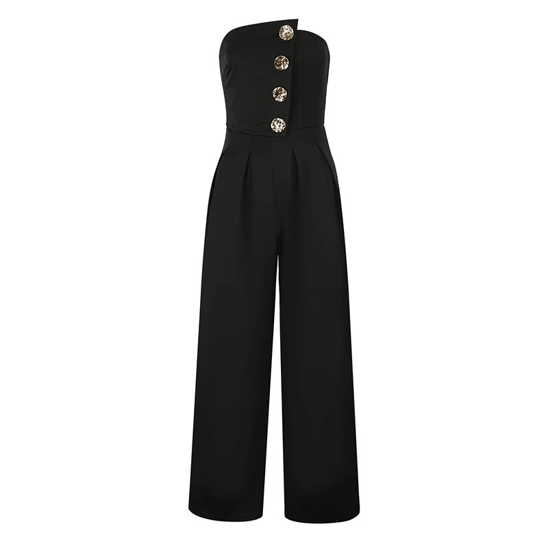 Black Sequined Jumpsuit Backless Sleeveless Wide Leg