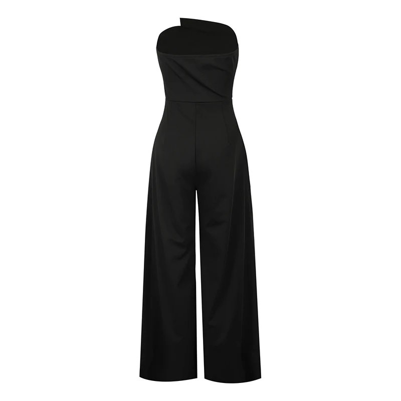 Black Sequined Jumpsuit Backless Sleeveless Wide Leg
