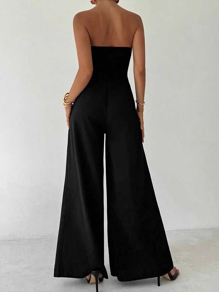 Black Sequined Jumpsuit Backless Sleeveless Wide Leg